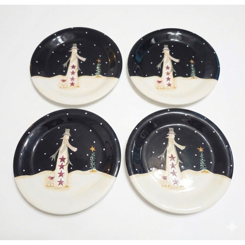 Set of 4 Certified International CIC Snowman 11" Dinner Plates Becca Barton